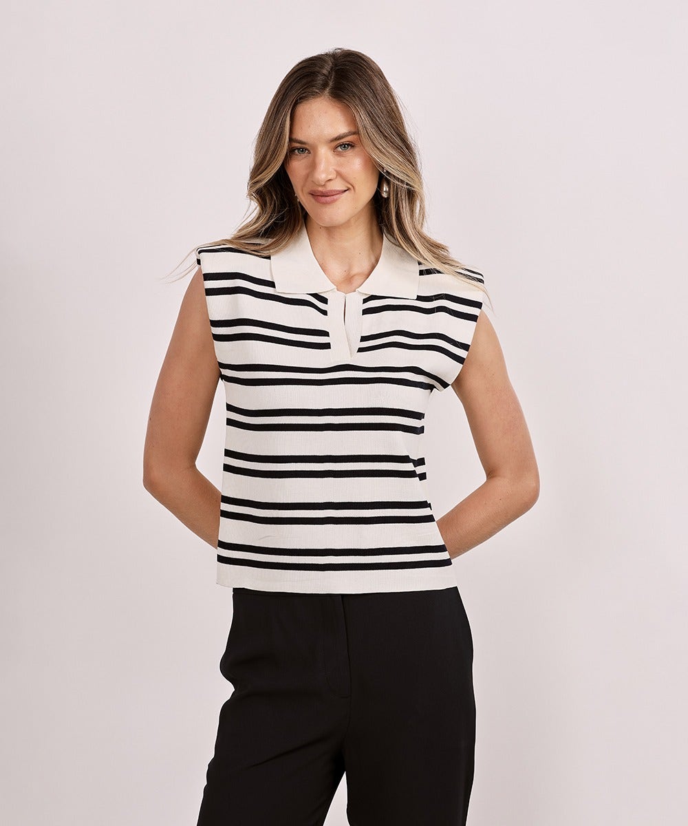 BLUSA TRICOT FIJI LISTRAS AZUL